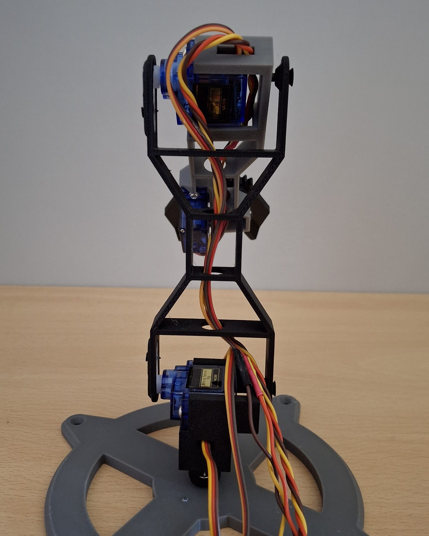 Il braccio di fronte, con i micro servo nei giunti